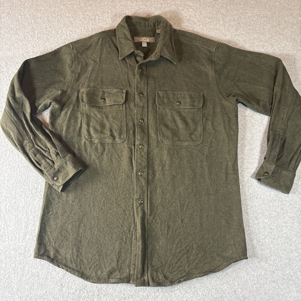 ELK MONT Snap Button Heavy Flannel Green 2 Pocket Men's XL Chore Outdoors